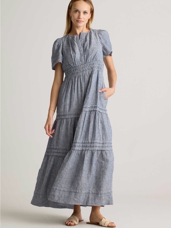 Quince Dresses & Skirts - NWT Quince European Linen Tiered Maxi Dress chambray stripe M